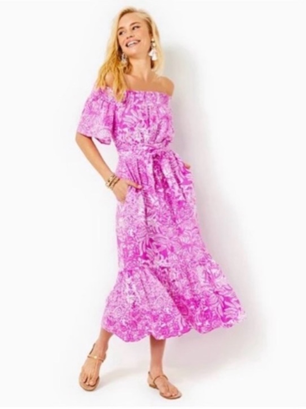 Lilly Pulitzer Pink Floral Off-Shoulder Maxi Dress